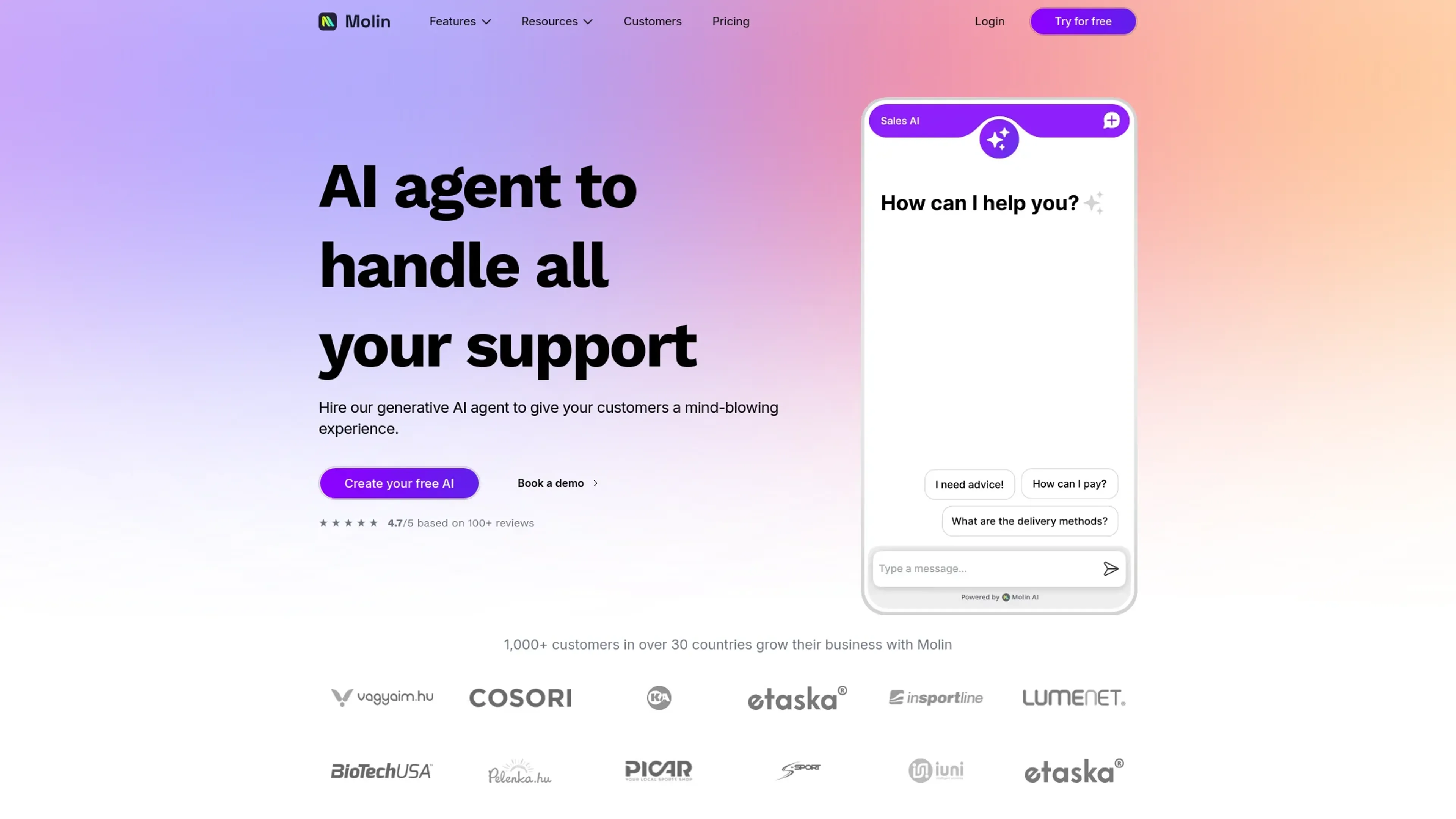 Image related to Molin AI, an AI tool for automating customer service and support.