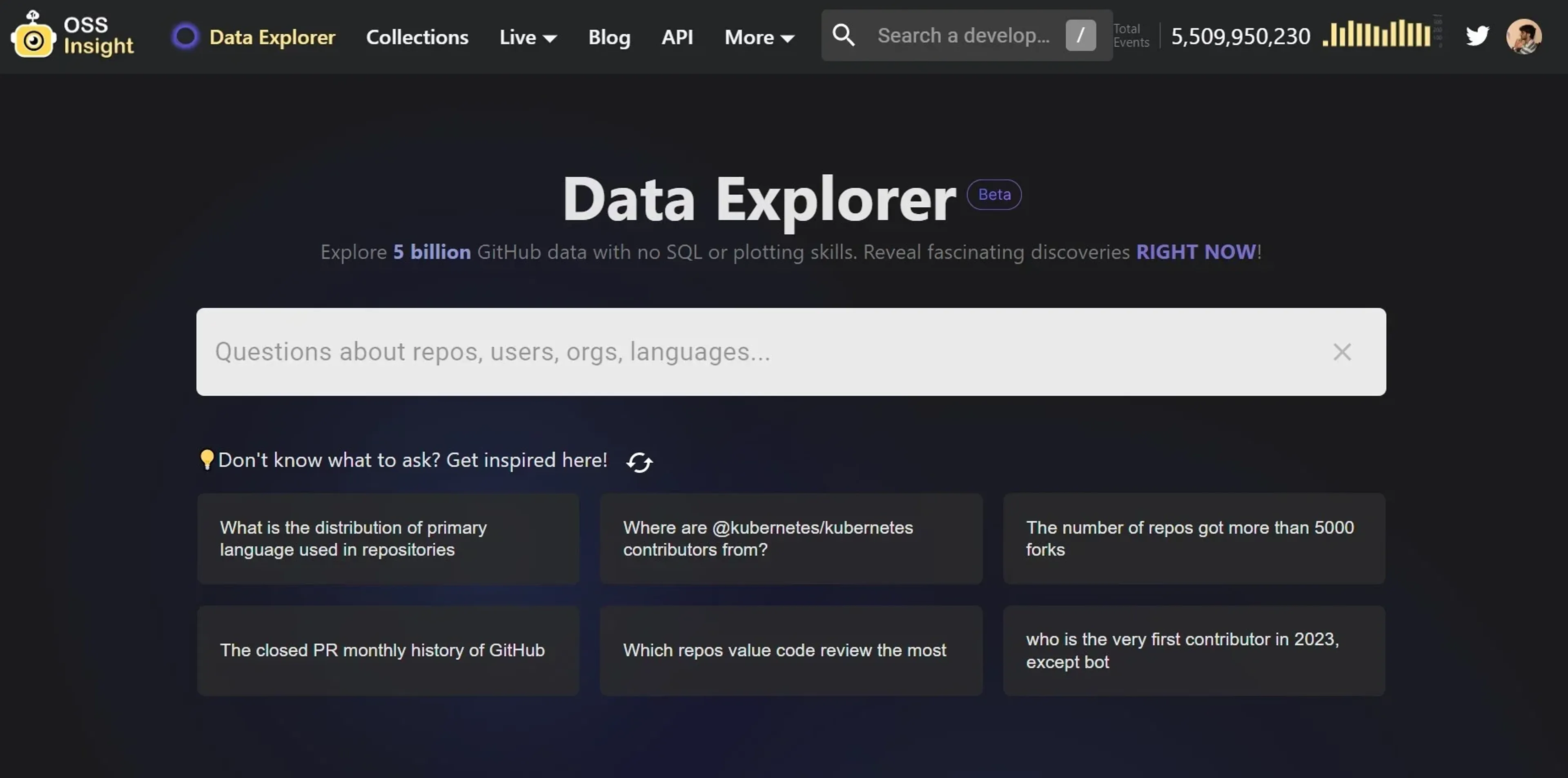 Image related to OSS Insight, an AI tool for writing and optimizing SQL queries.