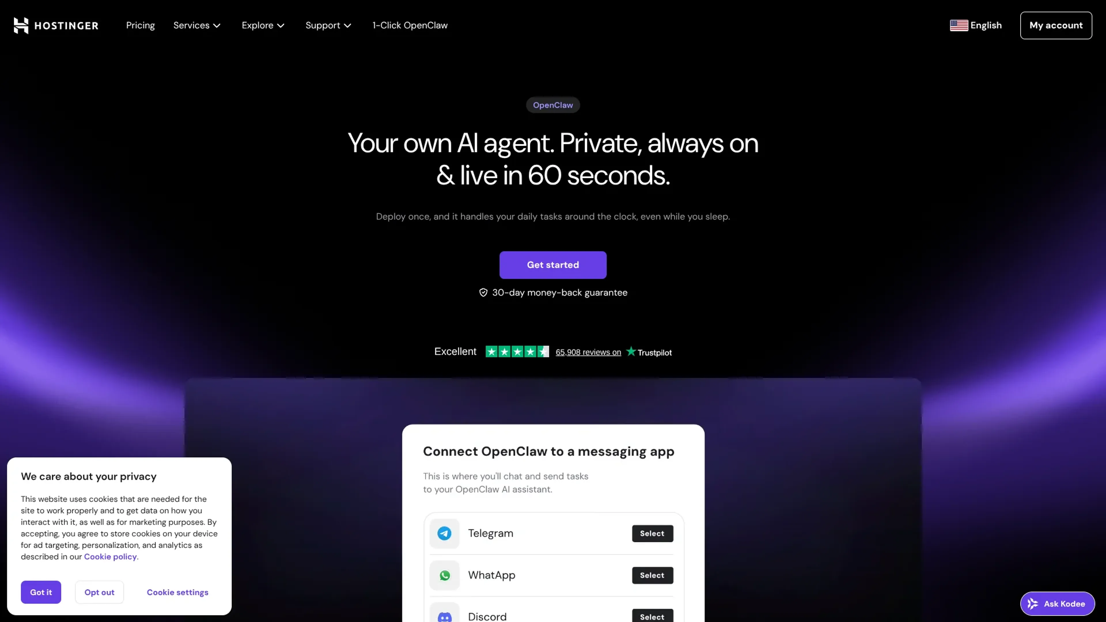 Image related to Hostinger | 1-Click OpenClaw, an AI tool for building and deploying autonomous agents.