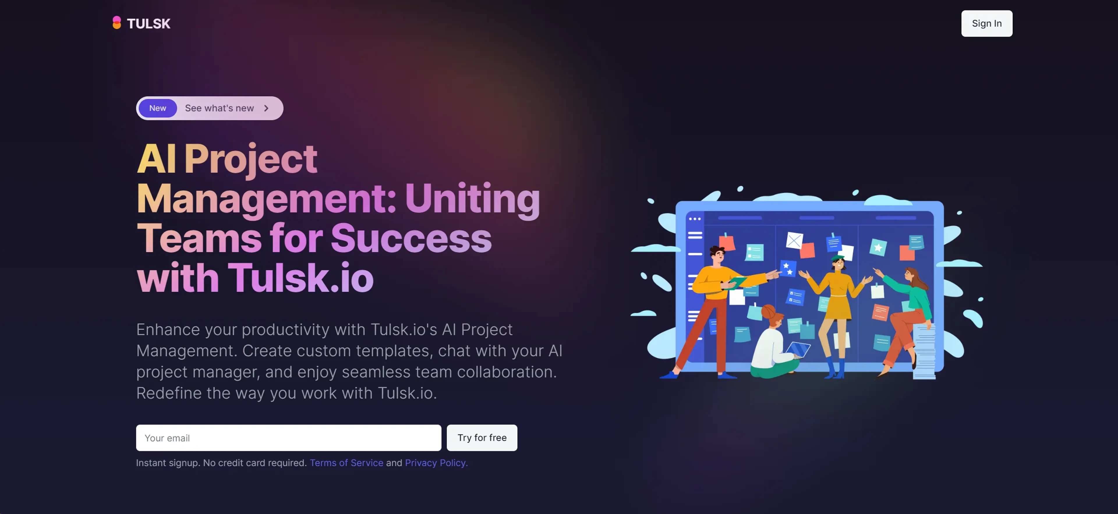 Image related to Tulsk.io, an AI tool for managing projects and team workflows.