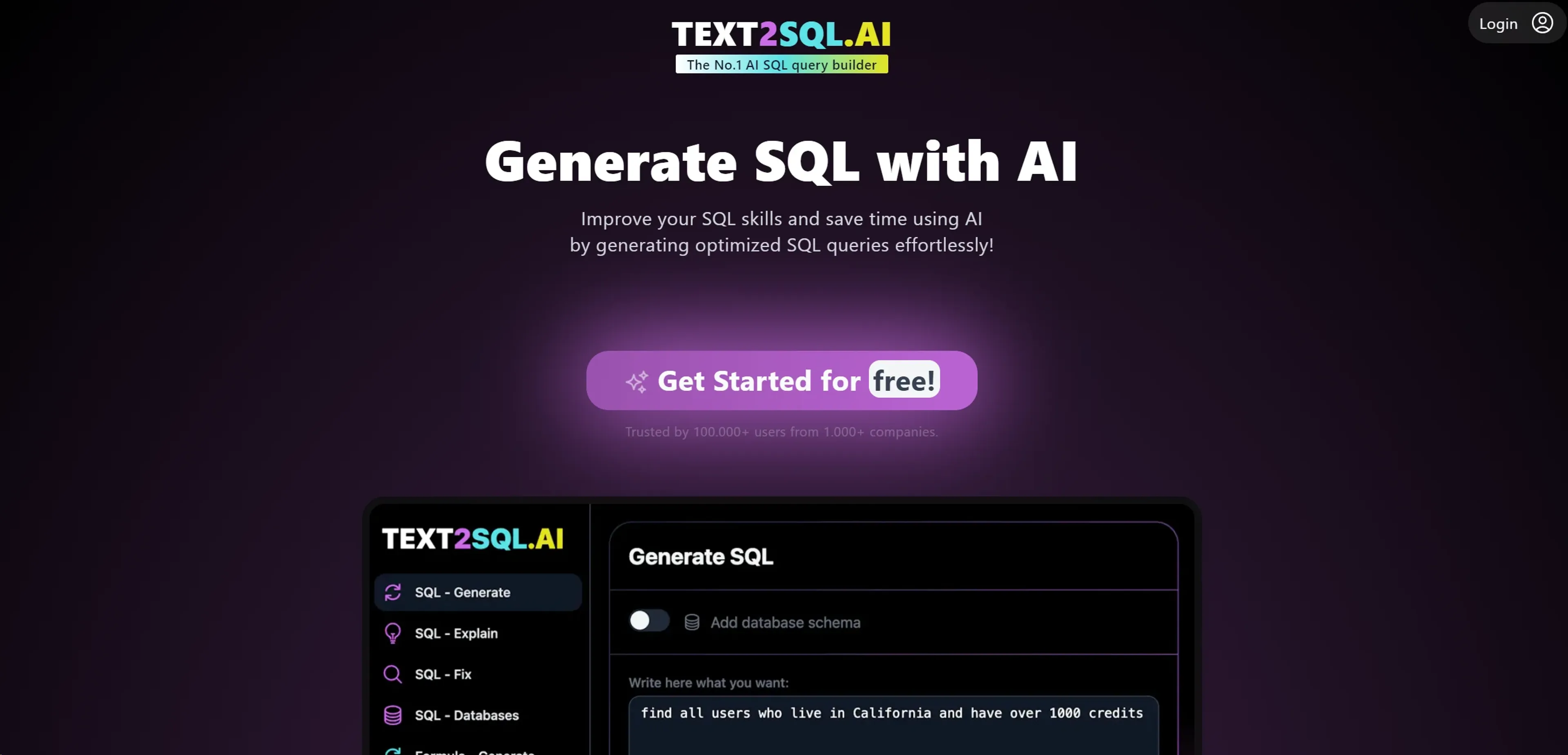 Image related to Text2SQL, an AI tool for writing and optimizing SQL queries.