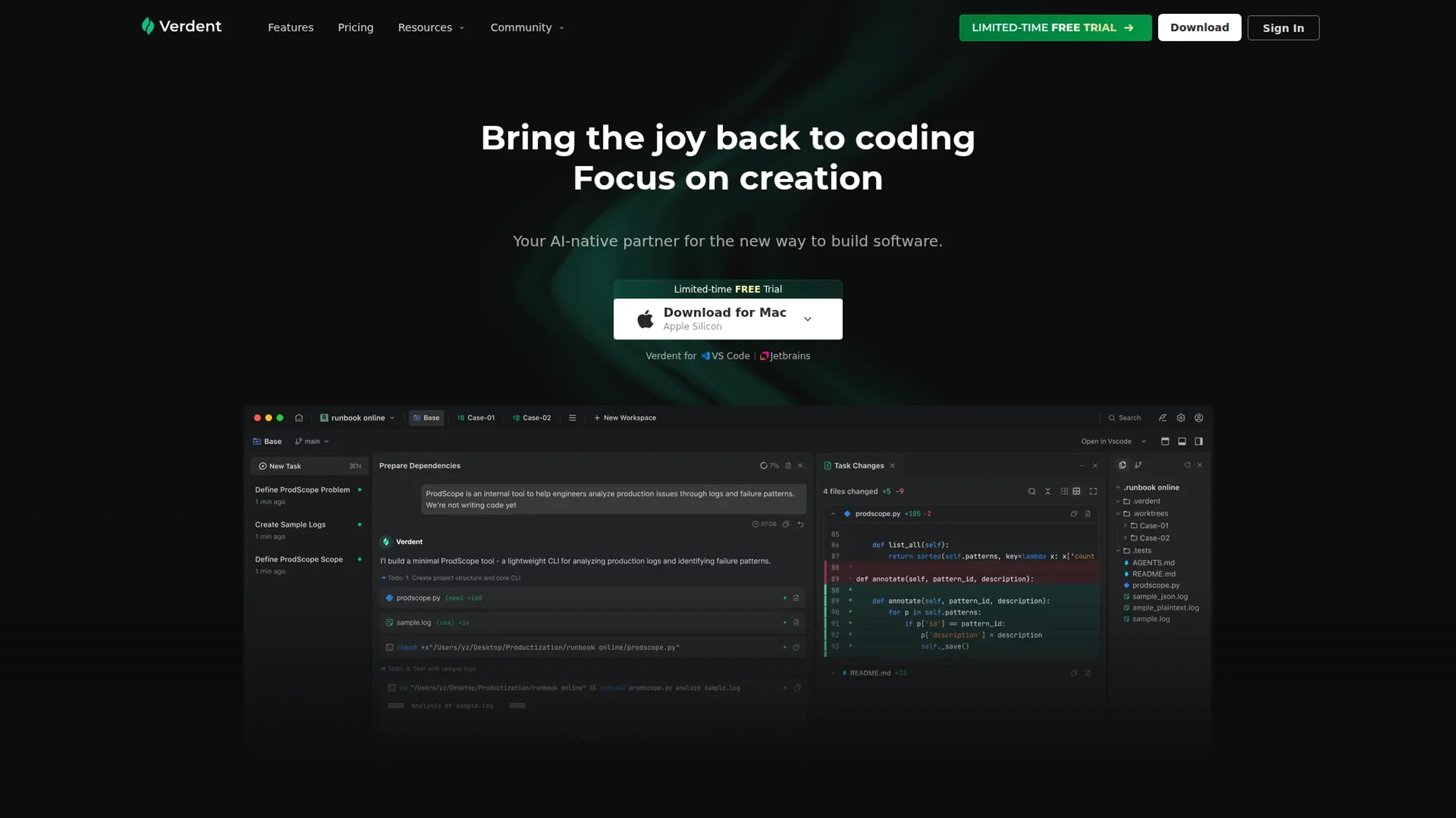 Image related to Verdent, an AI tool for assisting with programming and code generation.