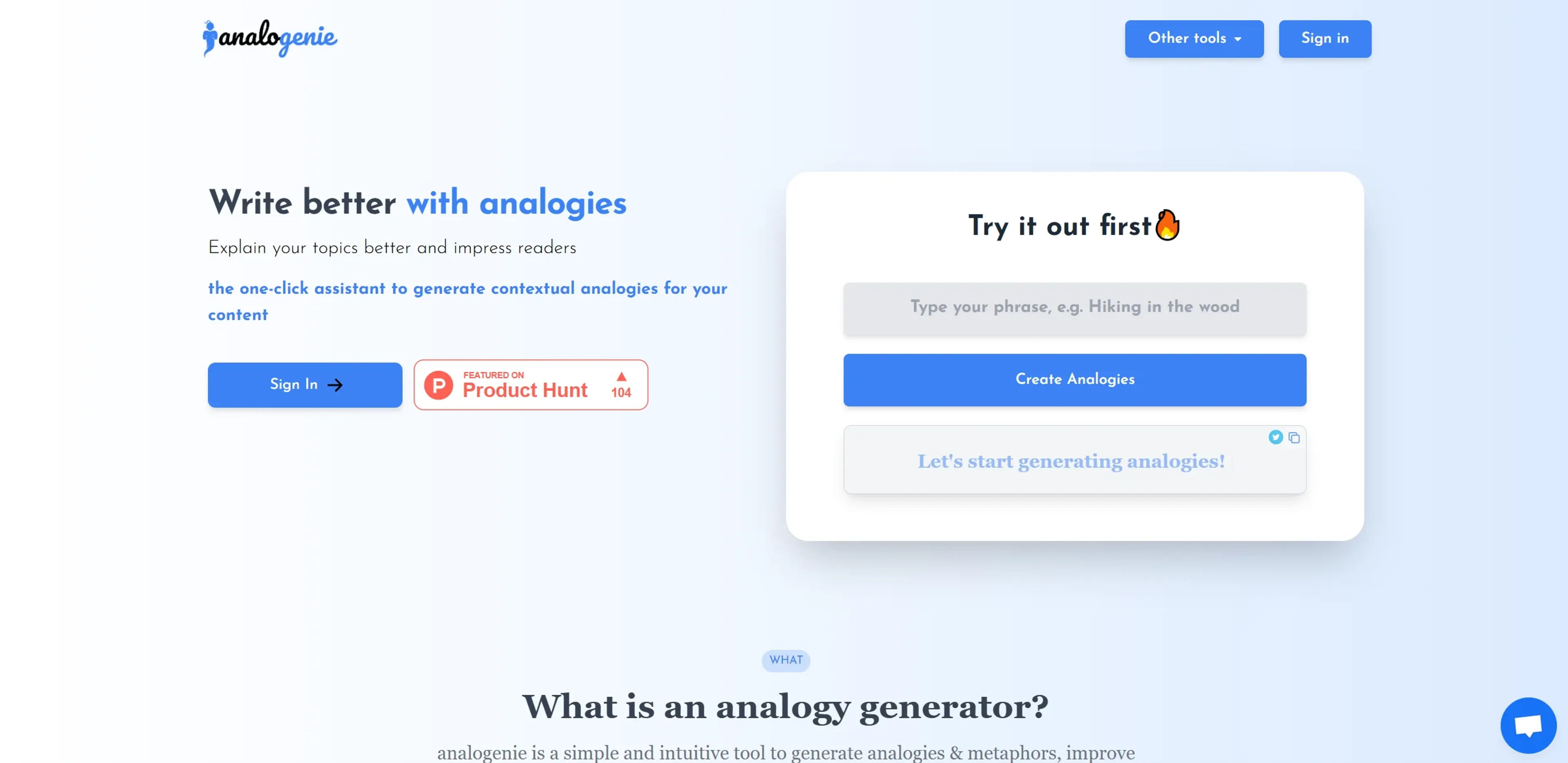 Image related to Analogenie, an AI tool for assisting with writing and content creation.