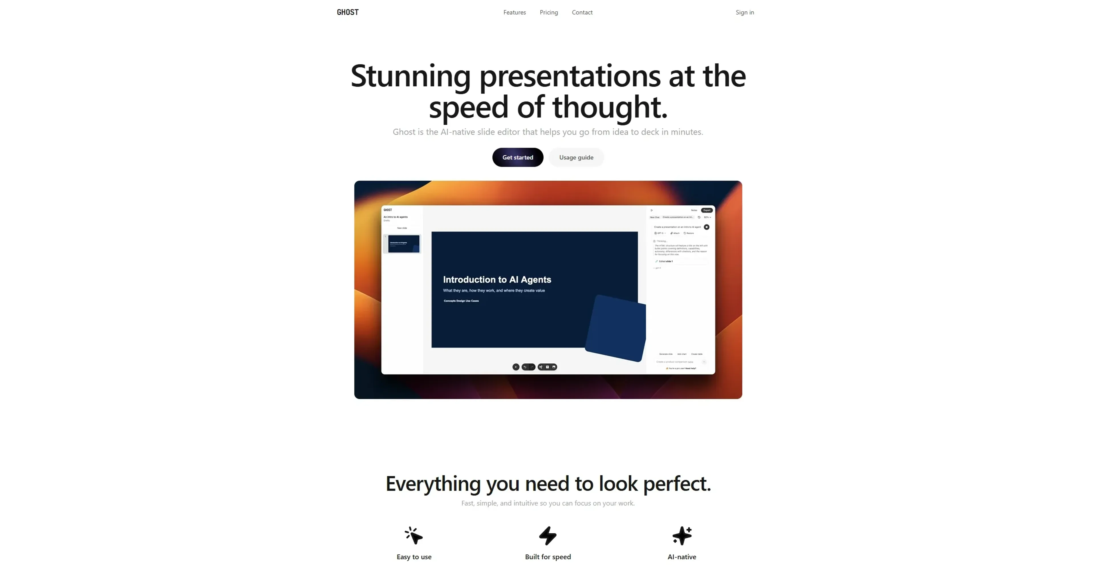 Image related to Ghost, an AI tool for creating professional presentations.