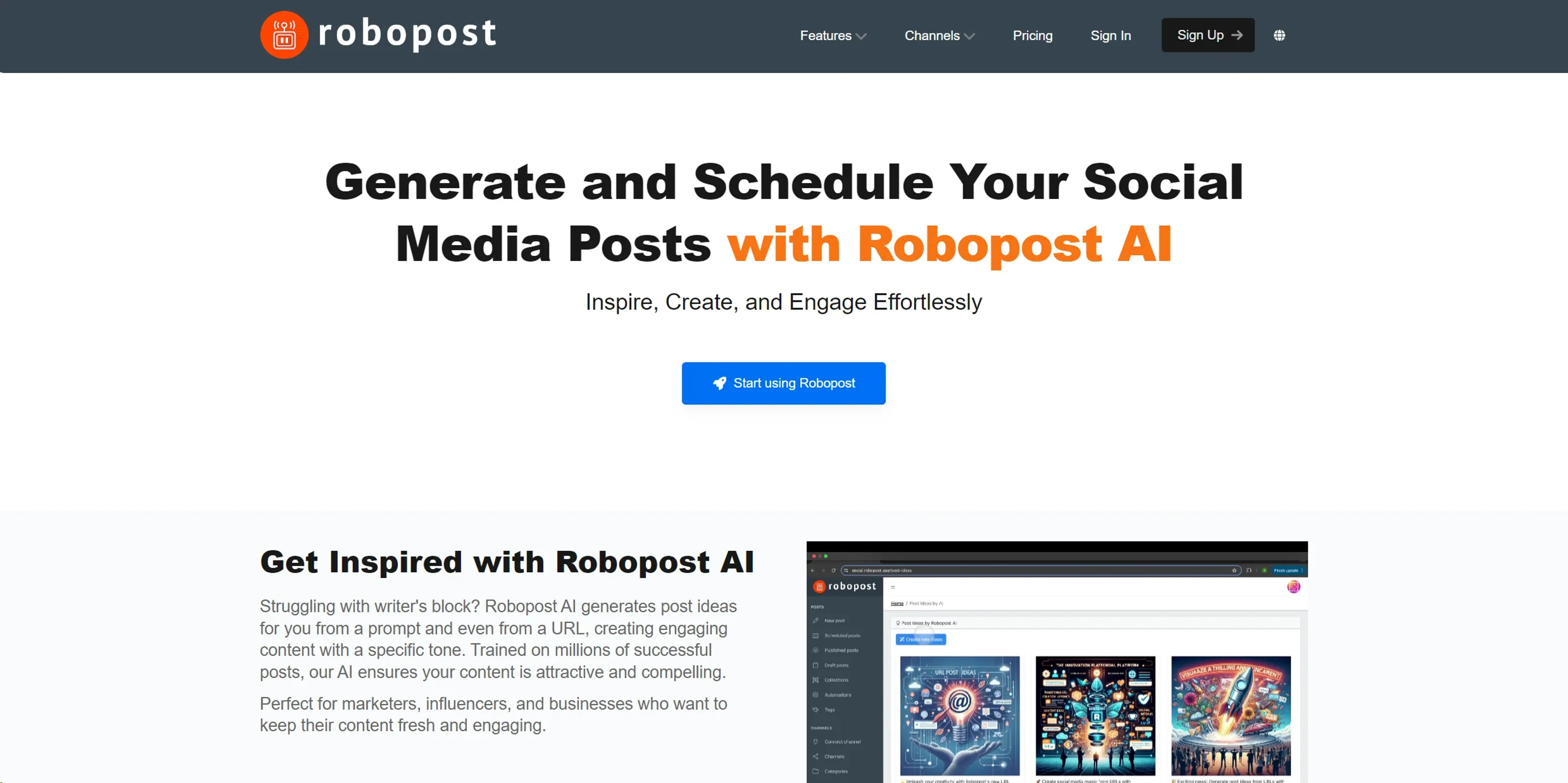 Image related to Robopost AI, an AI tool for managing and creating social media content.
