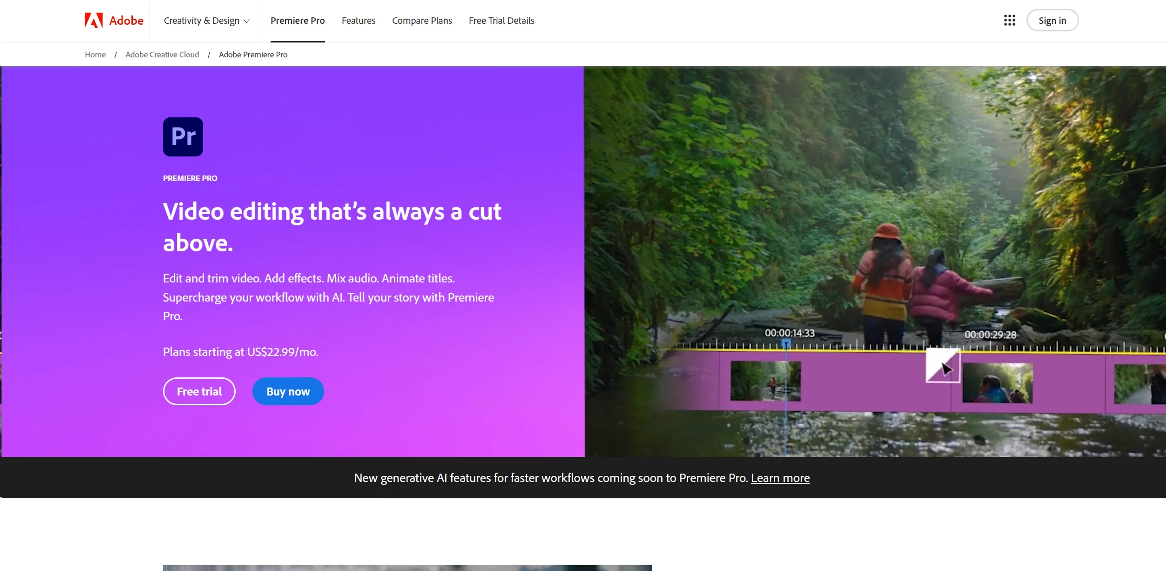 Image related to Adobe Premiere Pro, an AI tool for editing and refining video content.