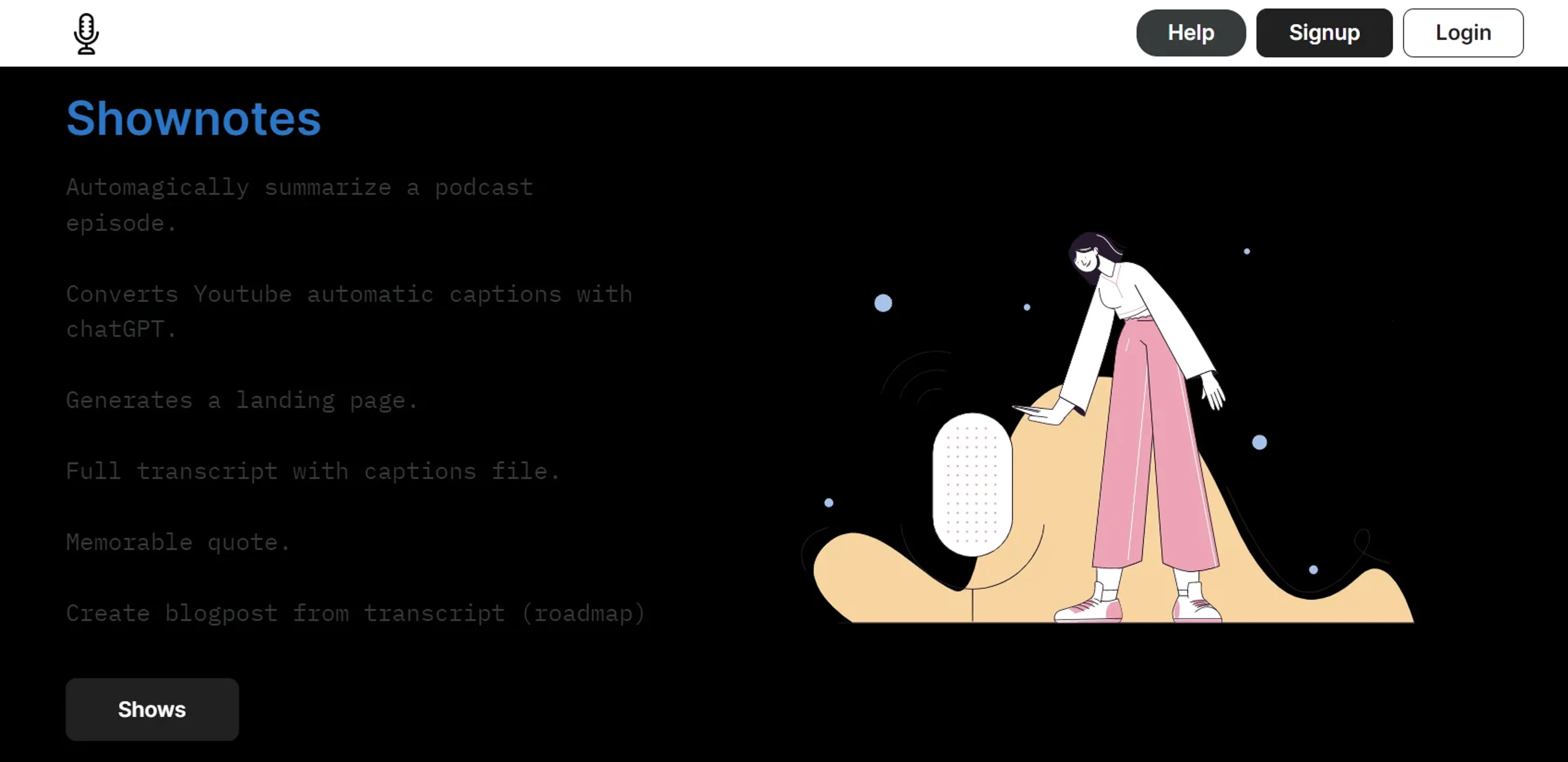 Image related to Shownotes, an AI tool for transcribing audio or video into text.