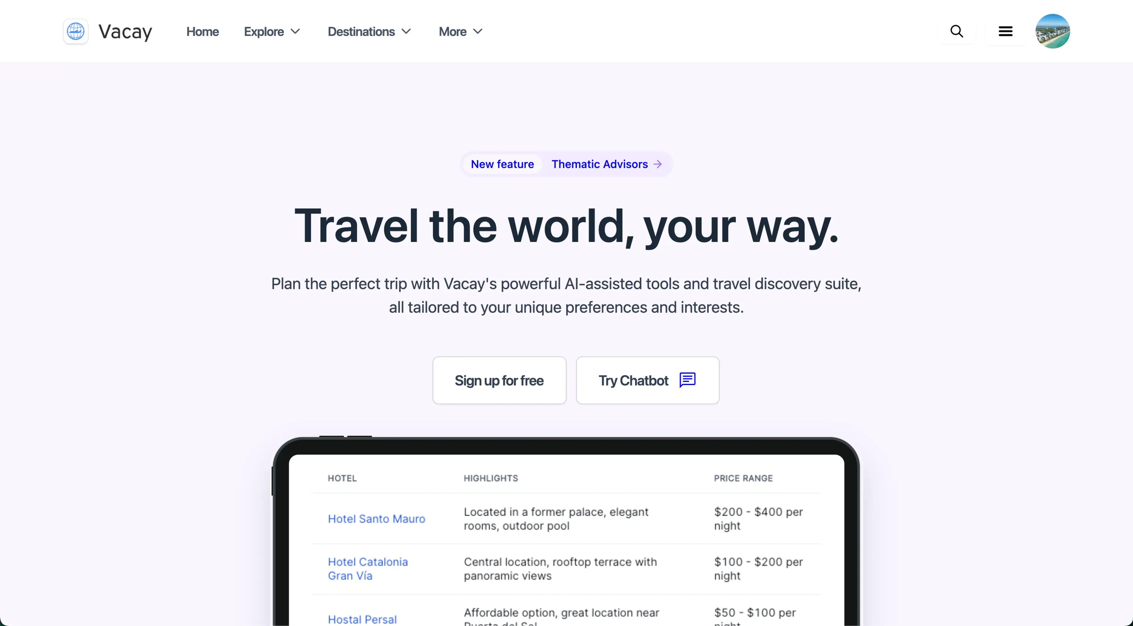 Image related to Vacay, an AI tool for planning and optimizing travel experiences.