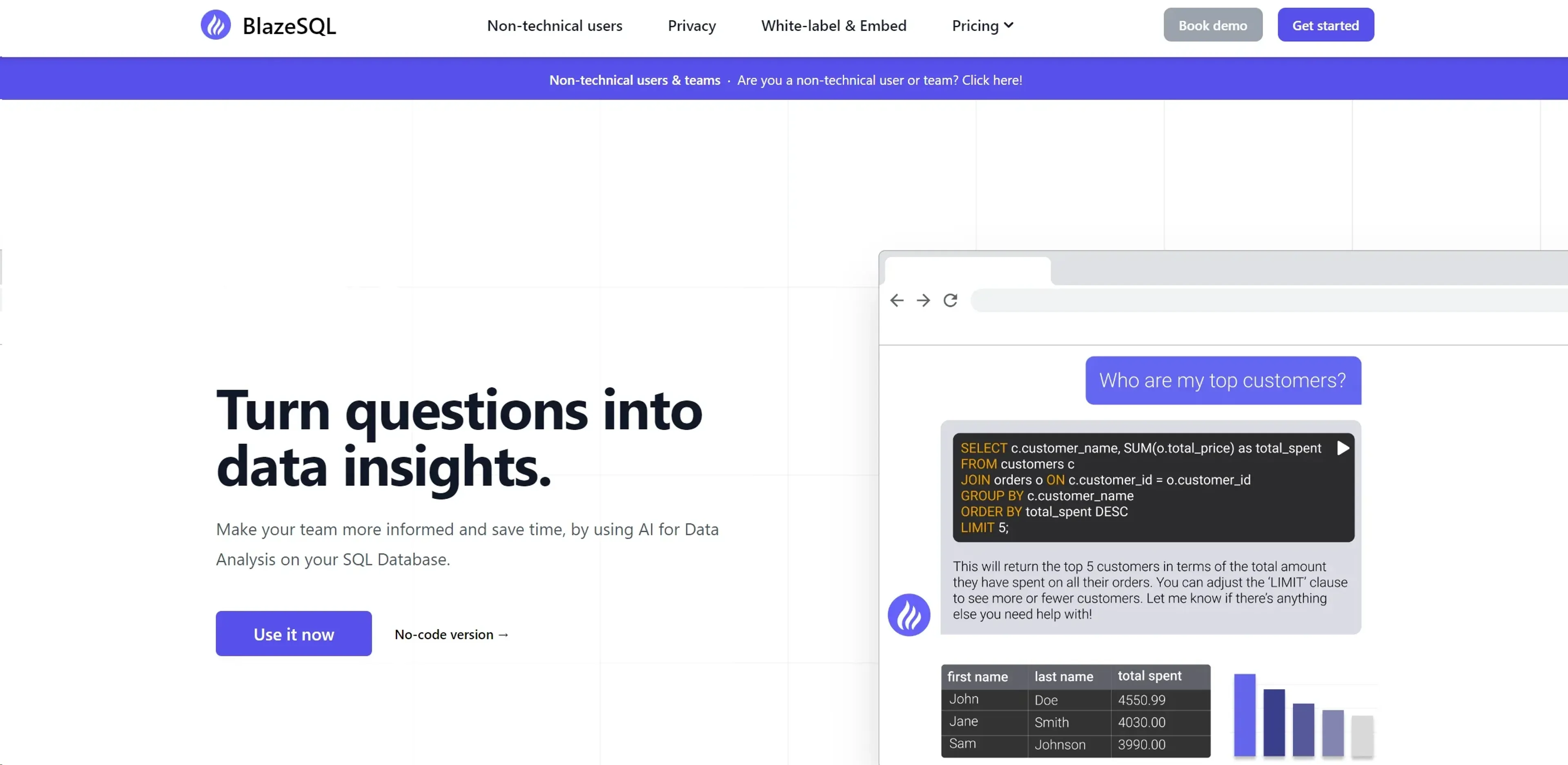 Image related to Blaze SQL, an AI tool for writing and optimizing SQL queries.