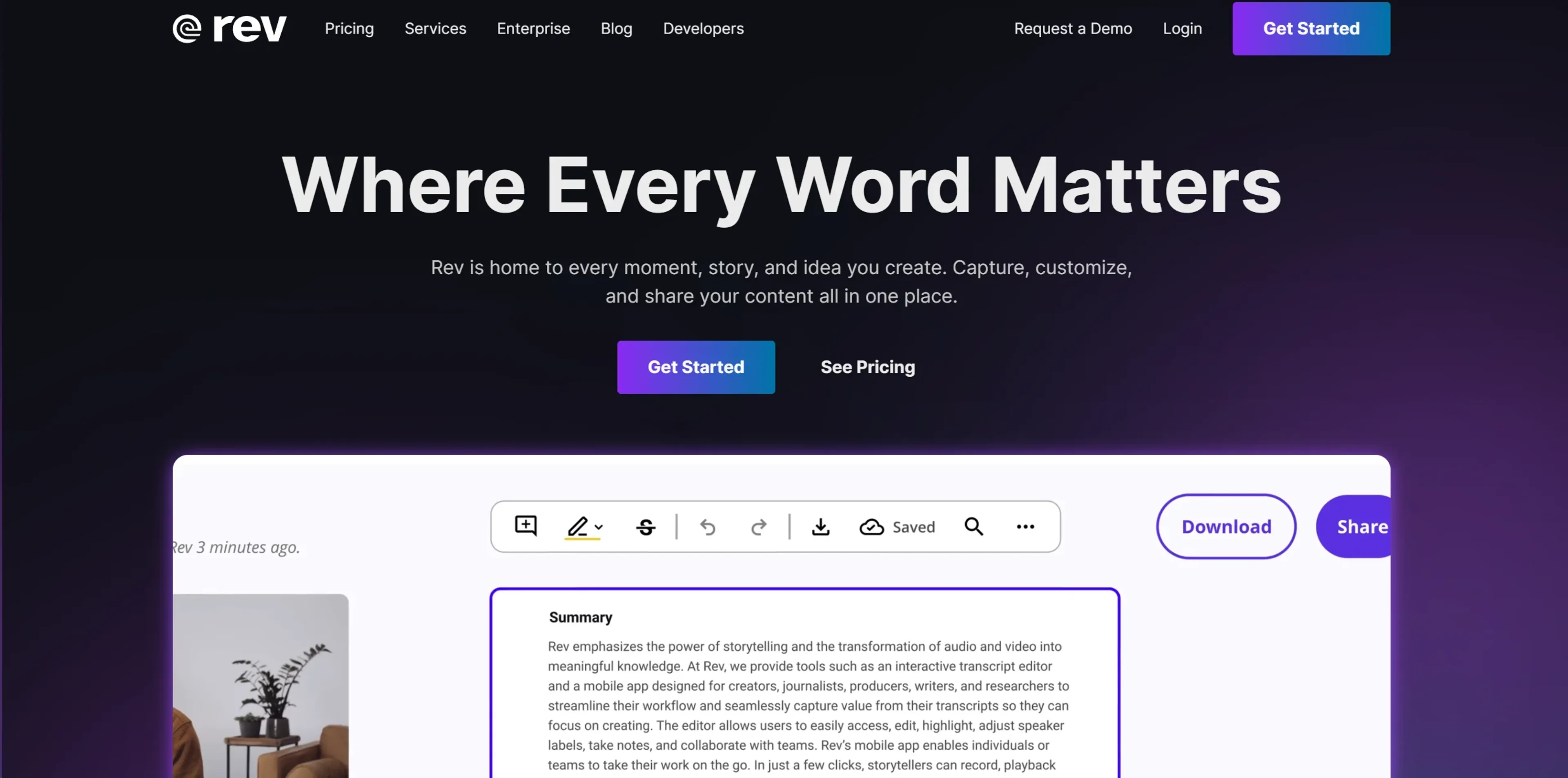 Image related to Rev, an AI tool for transcribing audio or video into text.