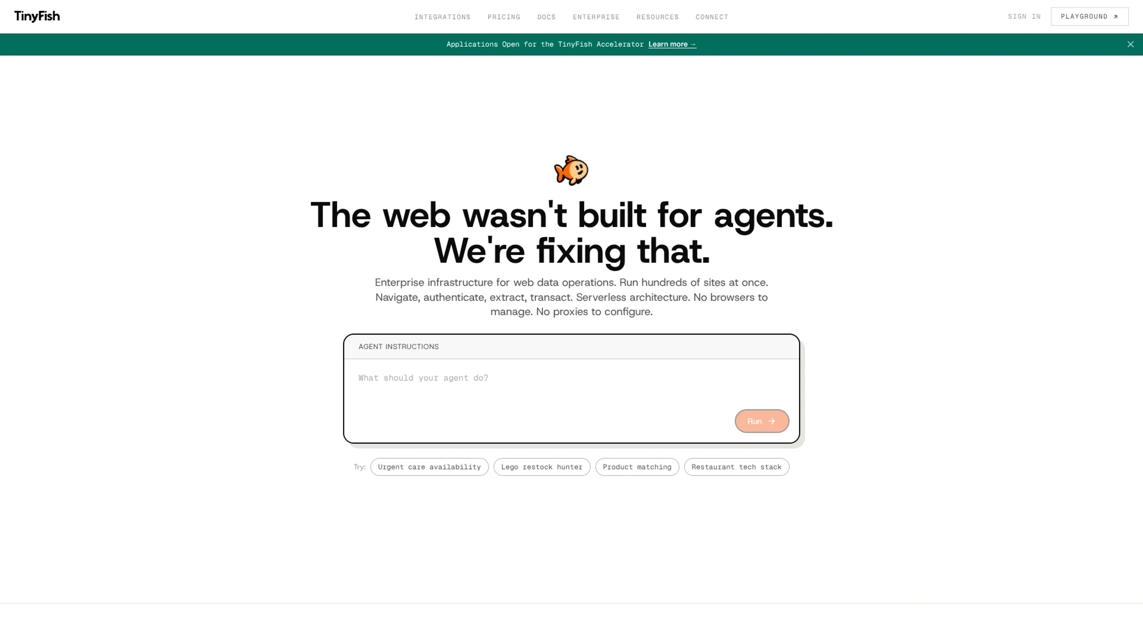 Image related to TinyFish, an AI tool for building and deploying autonomous agents.