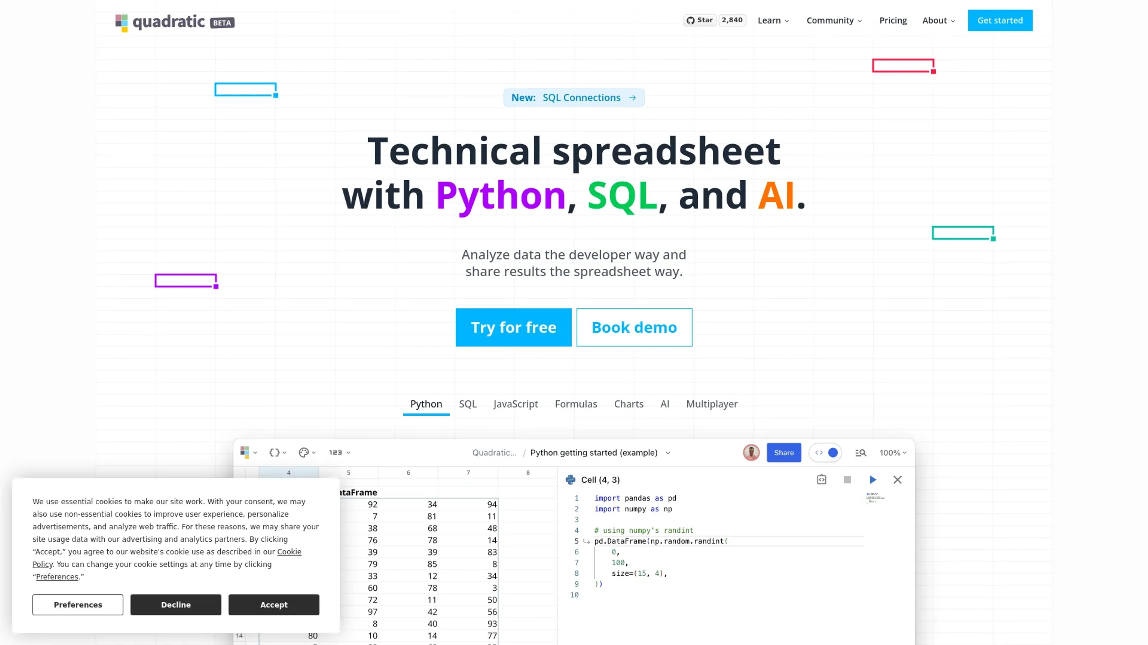 Image related to Quadratic, an AI tool for enhancing spreadsheet functions and analysis.