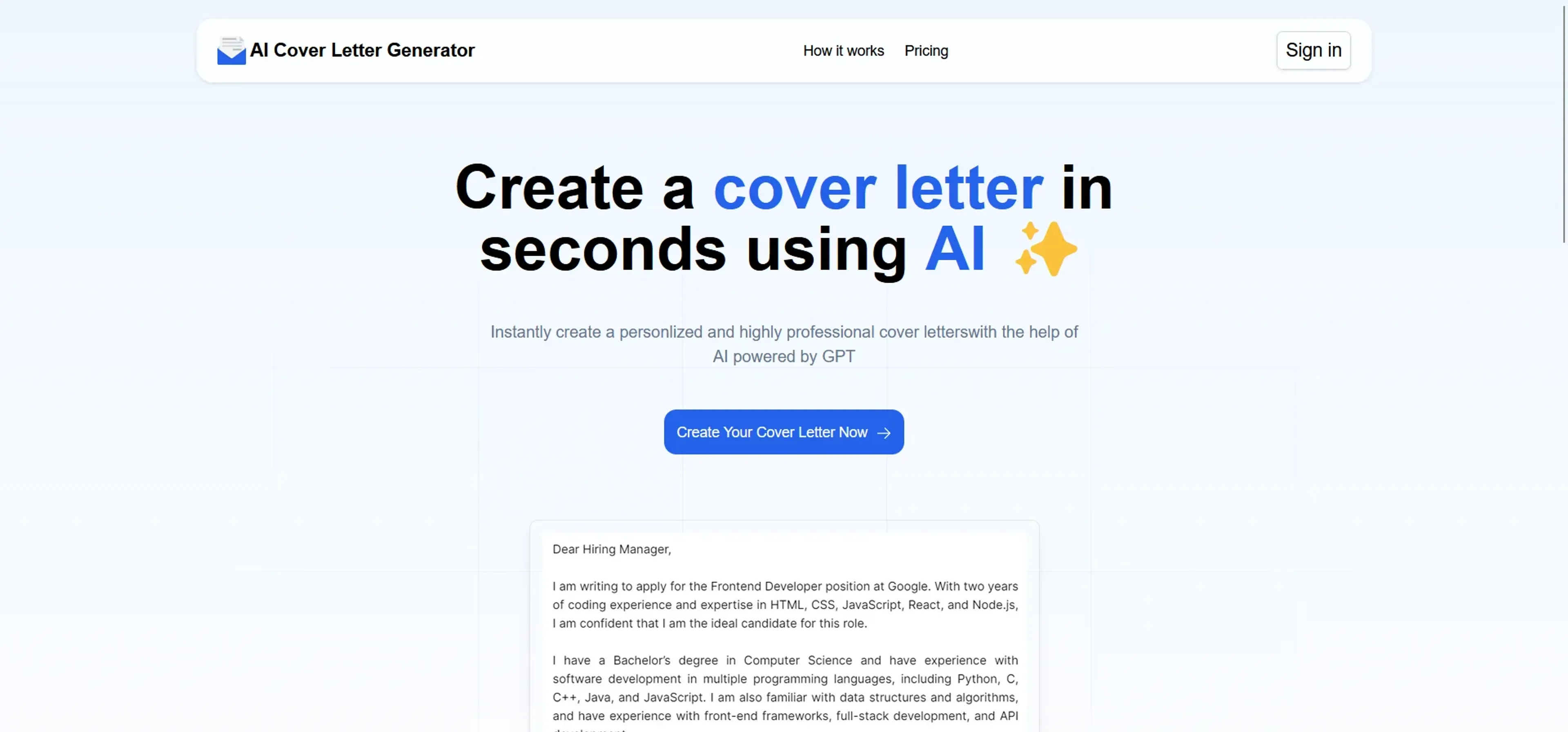 Image related to AI Cover Letter Generator, an AI tool for HR management and recruitment.