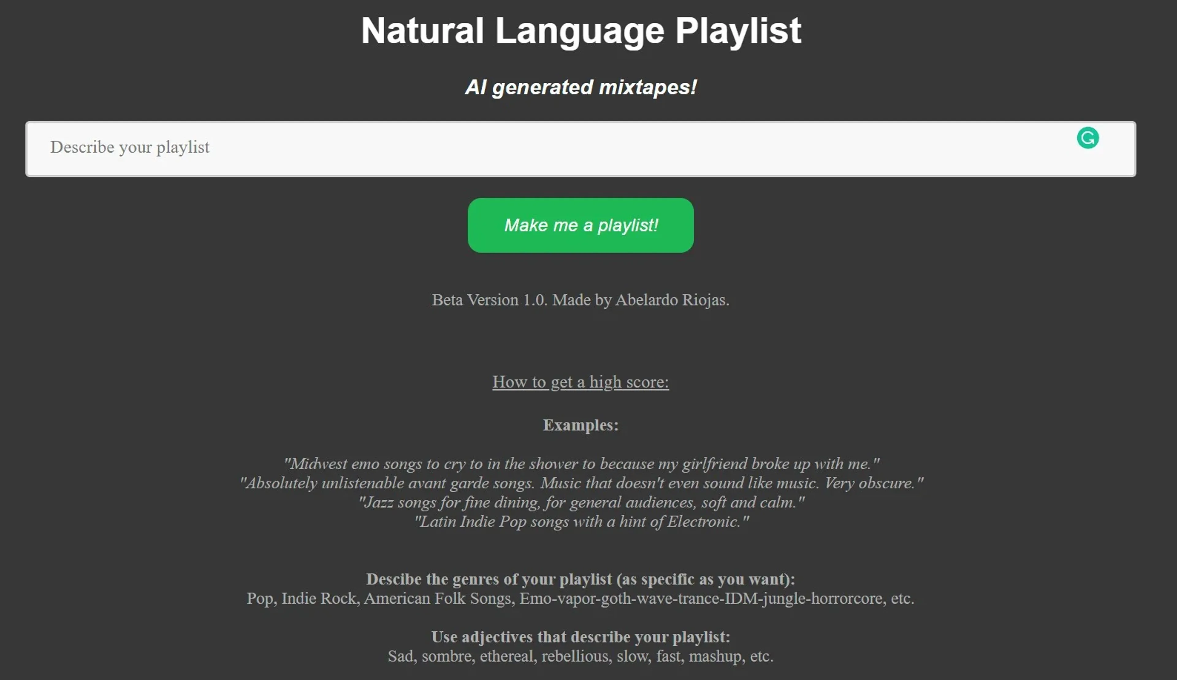 Image related to Natural Language Playlist, an AI tool for composing or producing music.