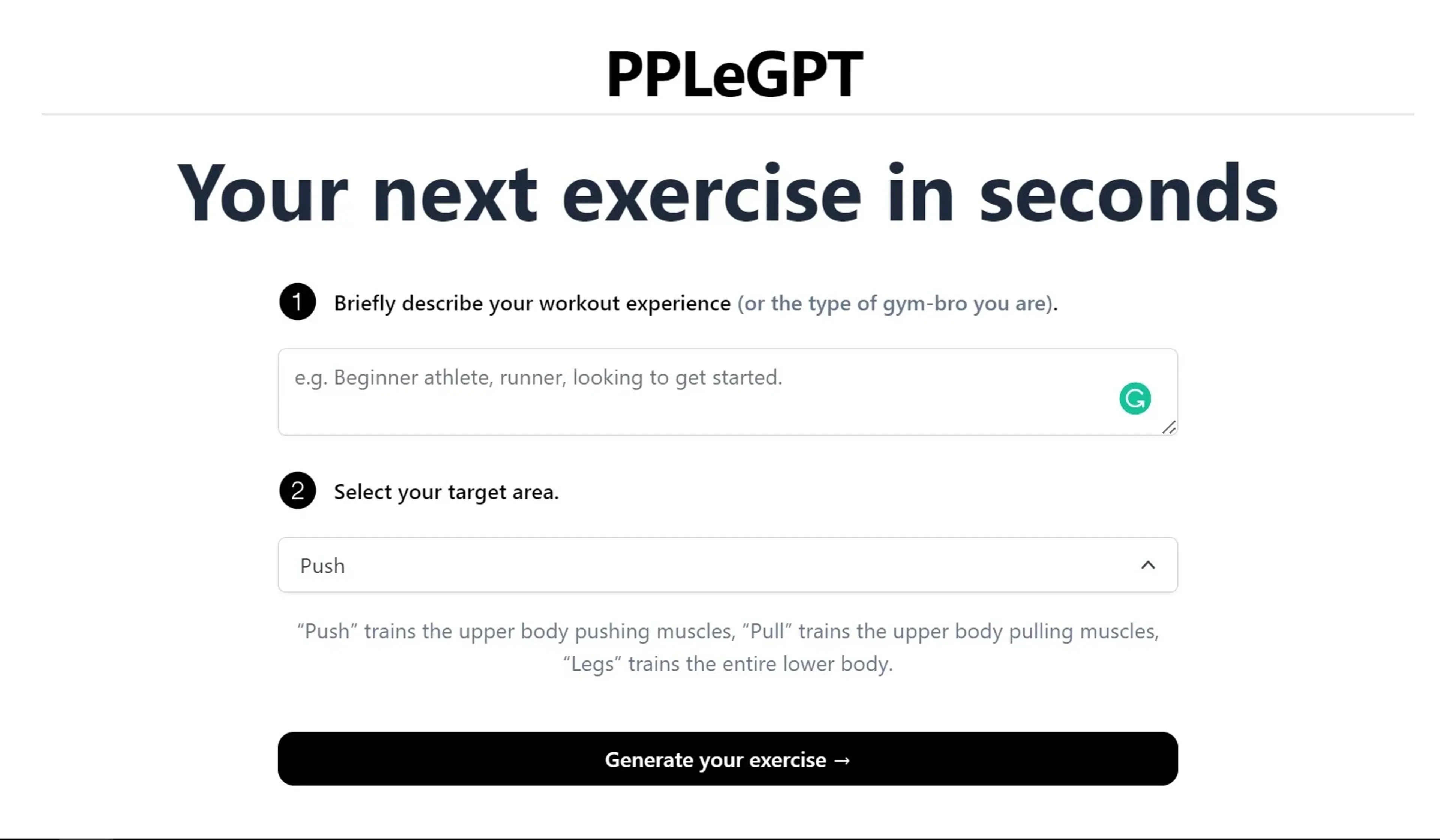Image related to PPLEGPT, an AI tool for fitness tracking and personalized workouts.