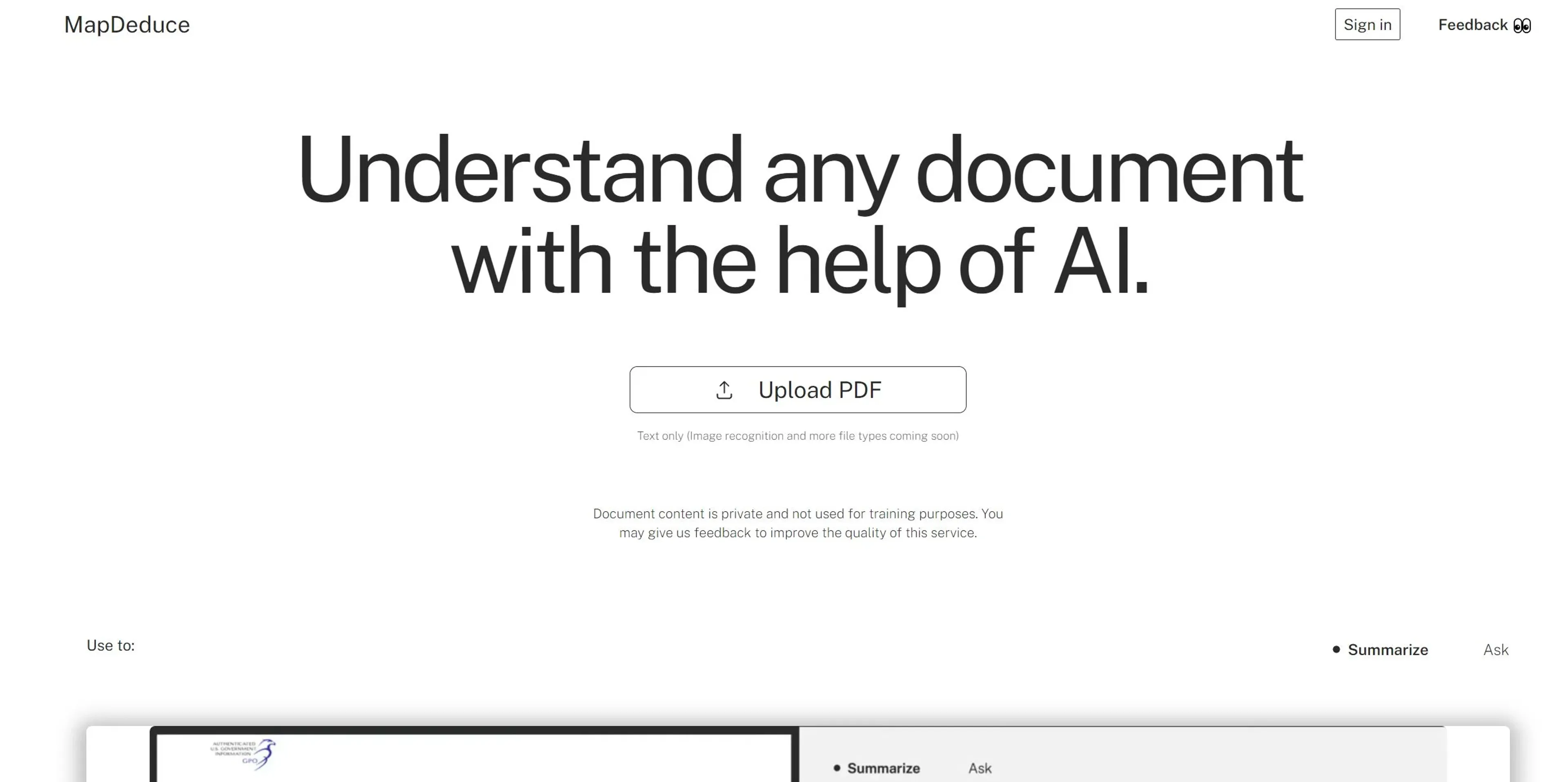Image related to MapDeduce, an AI tool for summarizing text or documents.