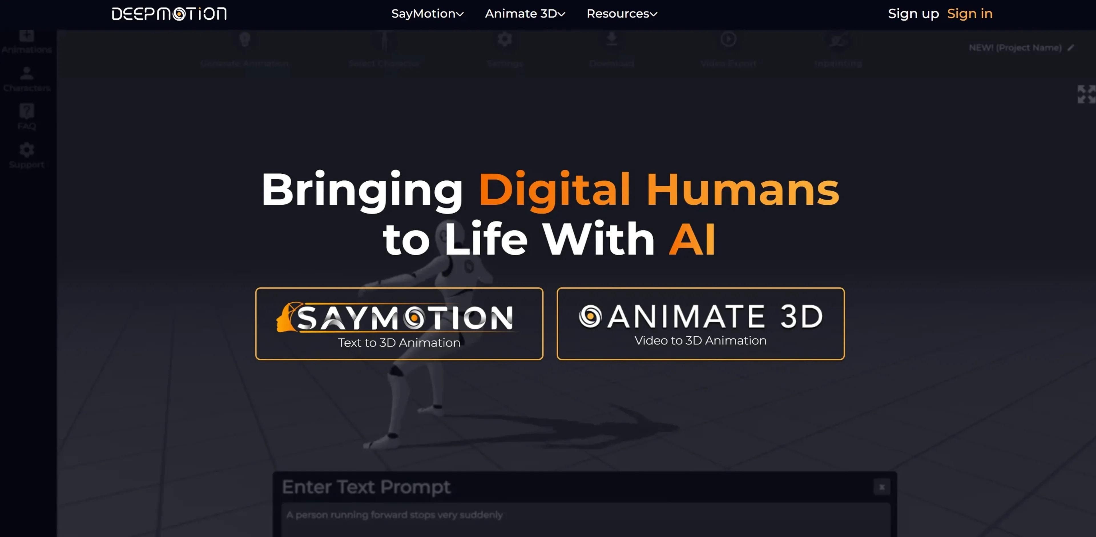 Image related to DeepMotion, an AI tool for generating and editing 3D models.
