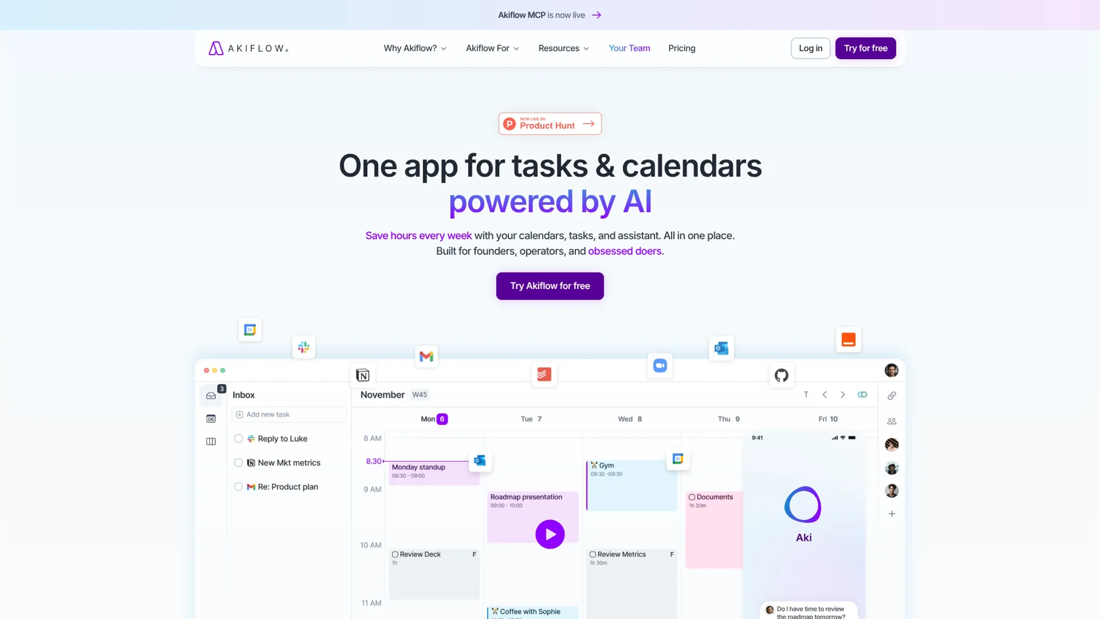 Image related to Akiflow, an AI tool for managing projects and team workflows.