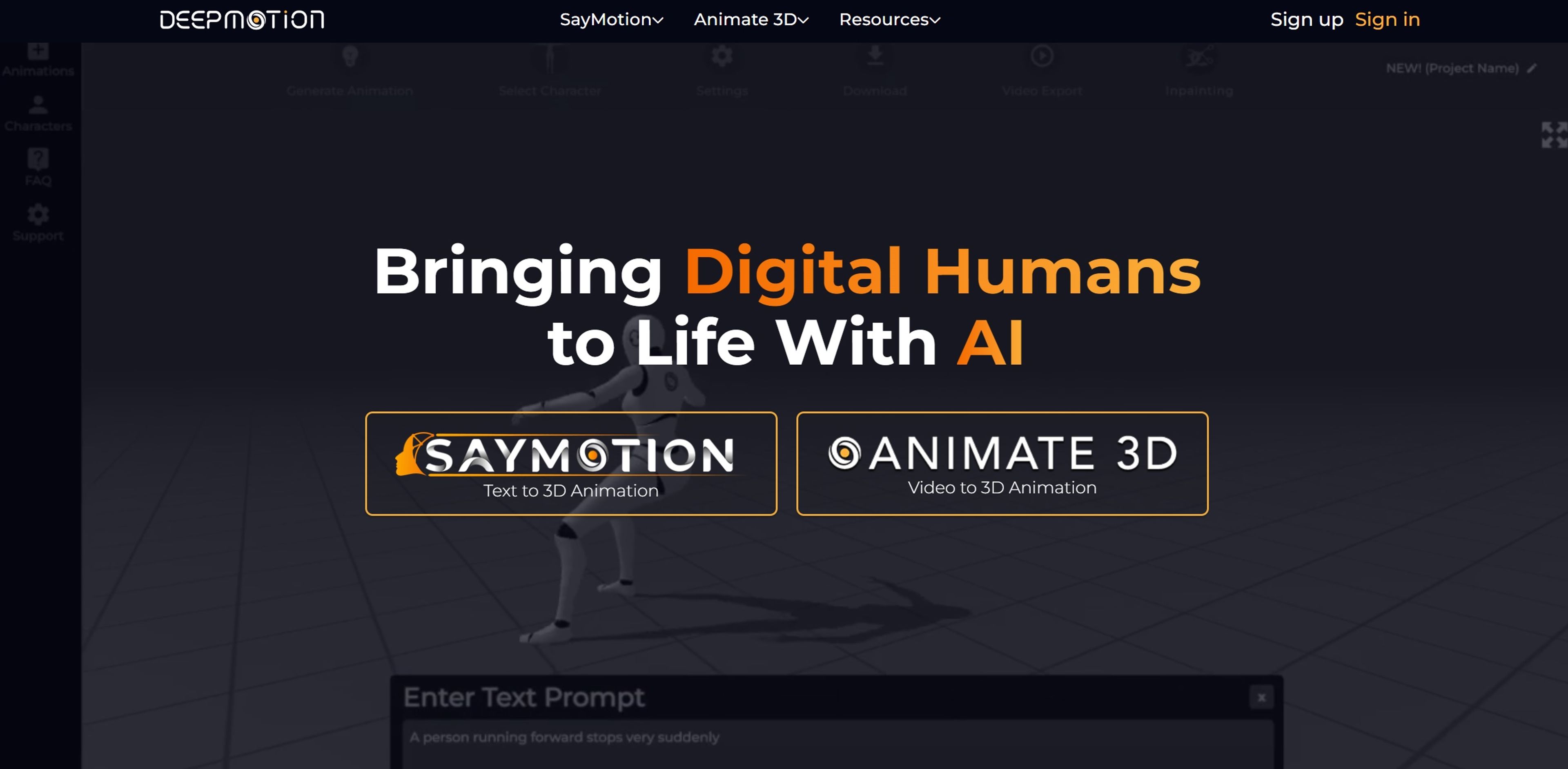 Image related to DeepMotion, an AI tool for generating and editing 3D models.